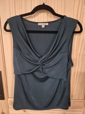 Green Envelope Dark Green Sheen Knot-Front Sleeveless Camisole